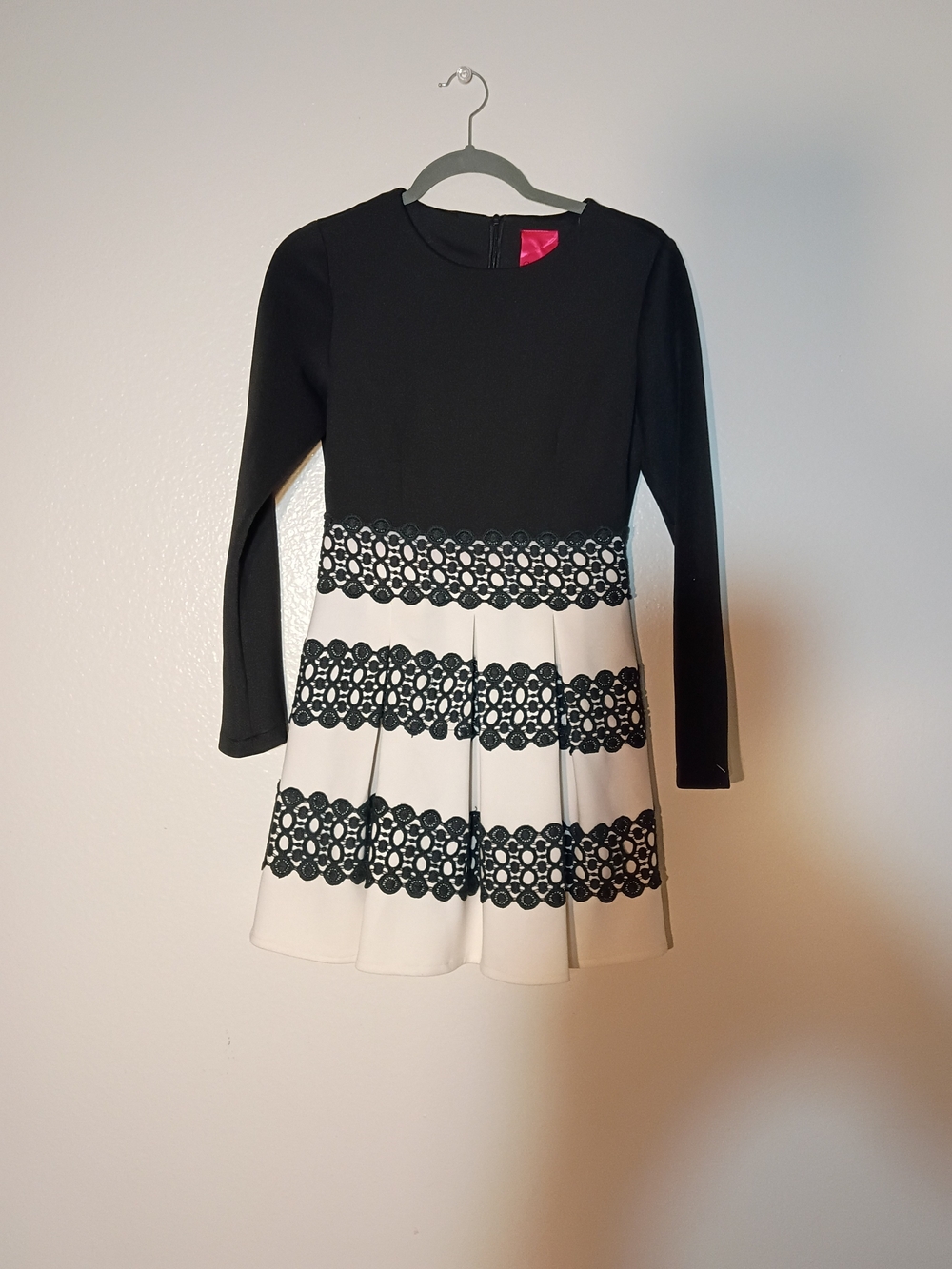 Black & White Long-Sleeve Fit-and-Flare Mini Dress